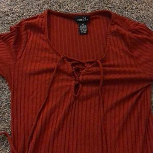 BURNT ORANGE LACE UP TOP